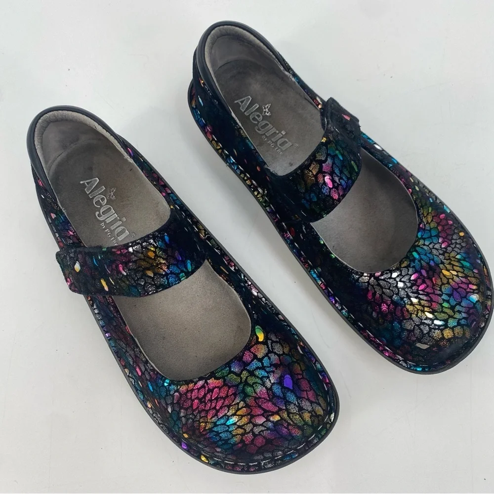 Alegria Paloma Minnow Rainbow Women’s Colorful Metallic Mary Janes 37 - Picture 2 of 10